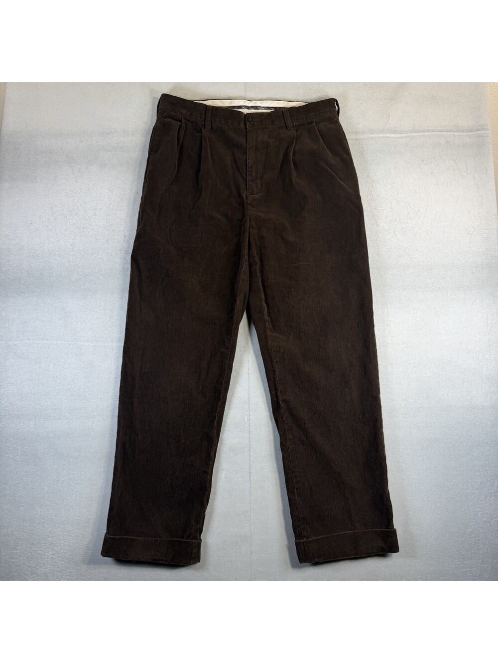 VTG Polo Ralph Lauren Corduroy Pants Mens 34x29* Brown Pleated Straight Leg